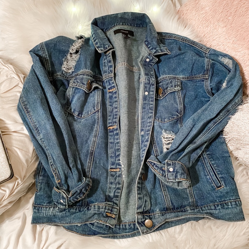 Dark Blue Distressed Denim Jacket